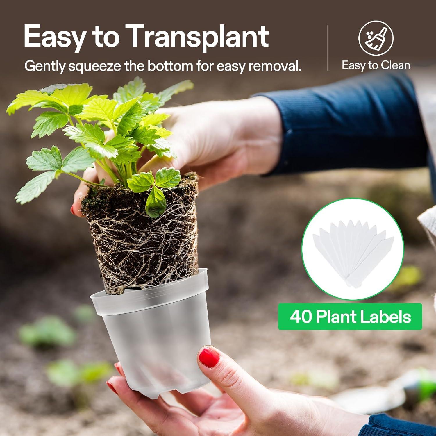 imageVIVOSUN 36 Packs 456 Inch Clear Nursery Pots with Drainage Holes Reinforced Plastic Seedling Pots for Plants Flowers Cuttings and Succulents 40 pcs Plant Labels3456 Inch