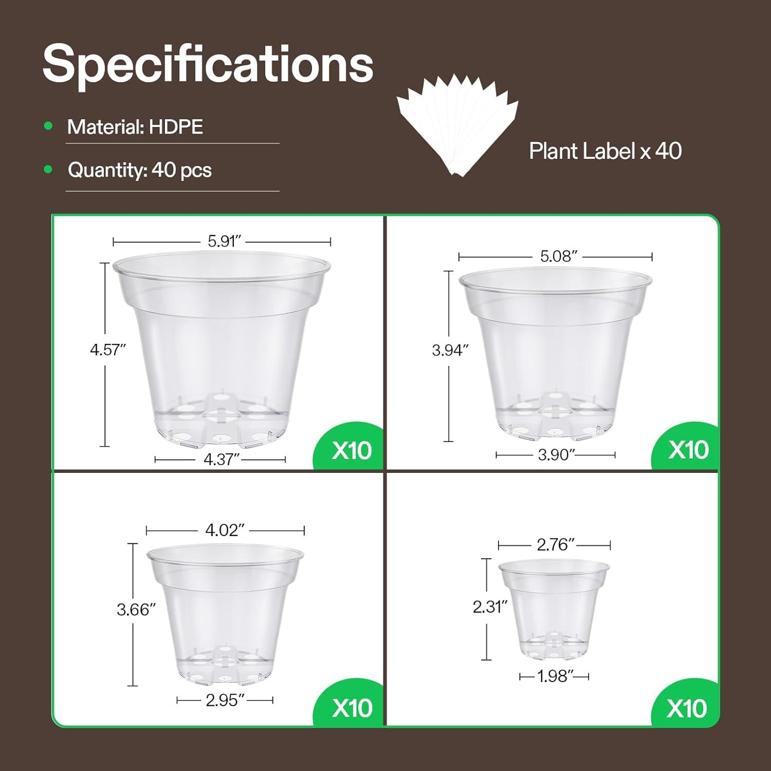 imageVIVOSUN 36 Packs 456 Inch Clear Nursery Pots with Drainage Holes Reinforced Plastic Seedling Pots for Plants Flowers Cuttings and Succulents 40 pcs Plant Labels3456 Inch
