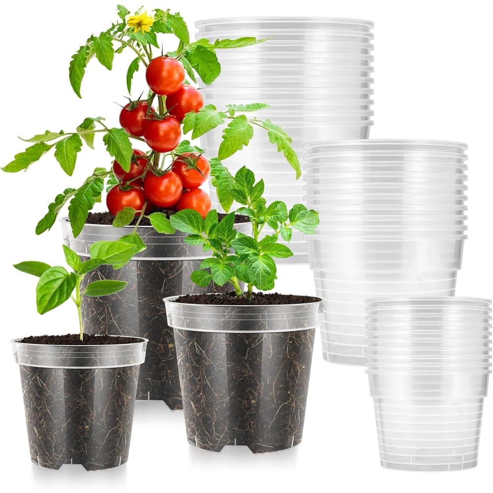 imageVIVOSUN 36 Packs 456 Inch Clear Nursery Pots with Drainage Holes Reinforced Plastic Seedling Pots for Plants Flowers Cuttings and Succulents 40 pcs Plant Labels456 Inch