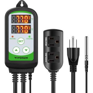 imageVIVOSUN 1500W Digital Temperature Controller 2Stage Outlet Thermostat Heating and Cooling Mode Thermostat with Dual LED Display for Homebrew Fermenter Greenhouse Terrarium 110240V 20A 1500W
