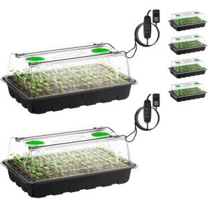 imageVIVOSUN 1Pack 40Cell Seed Starter Trays with 1 Set of LED Lights and 10quotx2075quot Seedling Heat Mat 36quot Higher Cover Adjustable Vents Drainage Holes Green Propagation Tray for Planting Seeds6Pack 240Cell