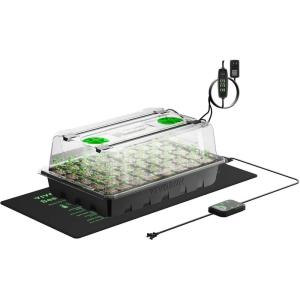 imageVIVOSUN 1Pack 40Cell Seed Starter Trays with 1 Set of LED Lights and 10quotx2075quot Seedling Heat Mat 36quot Higher Cover Adjustable Vents Drainage Holes Green Propagation Tray for Planting Seeds1Pack 40Cell