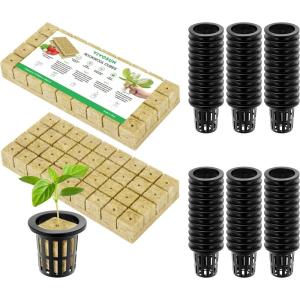 imageVIVOSUN 72 Rockwool Cubes ampamp Net Pots Set for Hydroponics 12 x 12 x 16 Cubes 72 Plugs ampamp 72 2 Net Cups for Hydroponic Growing SeedStarting Cloning Tower Gardens