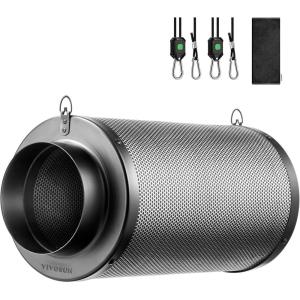 imageVIVOSUN 8 Inch Air Carbon Filter Smelliness Control with Australia Virgin Charcoal for Inline Fan Grow Tent Smelliness Scrubber PreFilter Included Reversible Flange 8quot x 20quot Black4 x 7 x 12