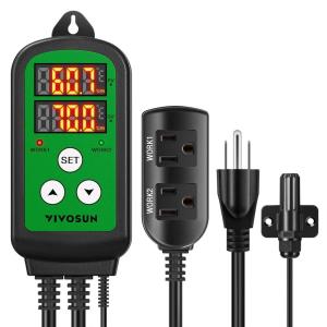 imageVIVOSUN Humidity Controller 1200W DualStage Outlet PreWired Digital Humidistat with Dual LED Displays for HumidifierDehumidifierFan Ideal for Greenhouse Grow Tent HomeBrewing Mushroom