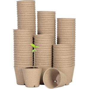 imageVIVOSUN Peat Pots 60 Packs 315Inch Seed Starting Pots with Drainage Holes Round Nursery Pot 20 Plant Labels for Flowers Plants Vegetables 60Pcs120