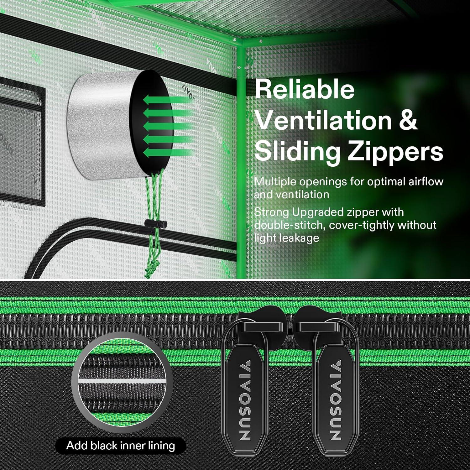 imageVIVOSUN D948 2in1 9x4 Grow Tent 108quotx48quotx80quot High Reflective Mylar with MultiChamber and Floor Tray for Hydroponic Indoor Plant36x24x53