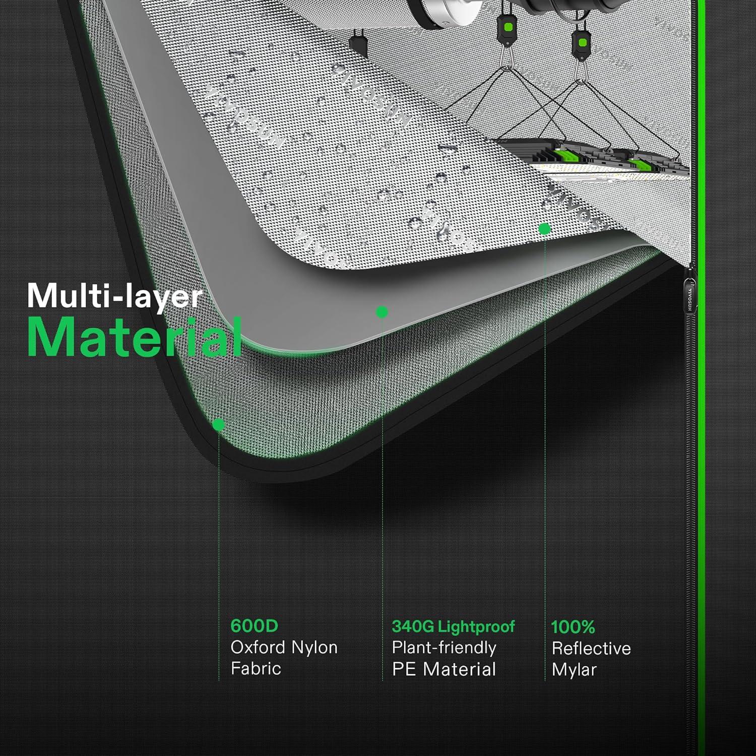 imageVIVOSUN D948 2in1 9x4 Grow Tent 108quotx48quotx80quot High Reflective Mylar with MultiChamber and Floor Tray for Hydroponic Indoor Plant36x24x53