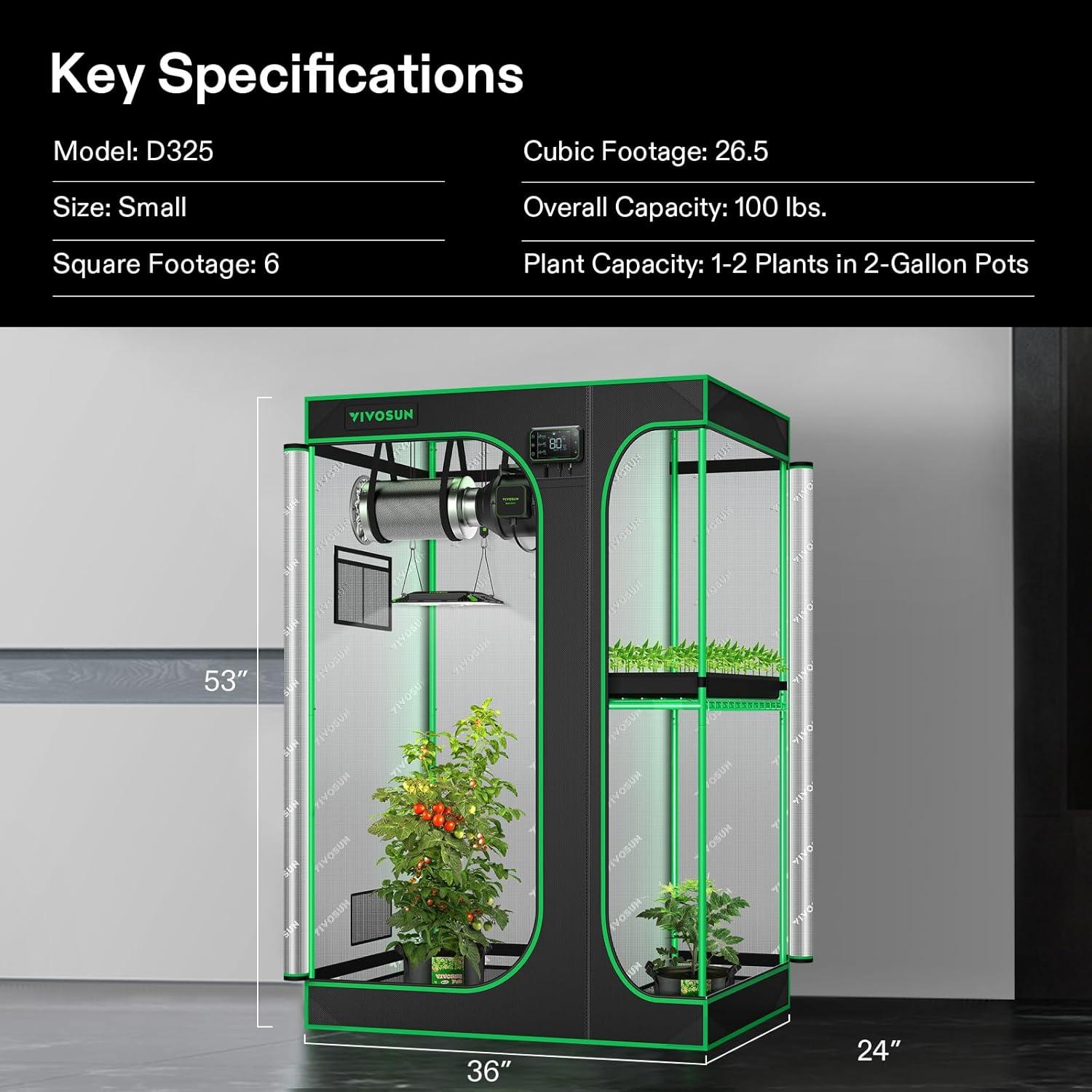 imageVIVOSUN D948 2in1 9x4 Grow Tent 108quotx48quotx80quot High Reflective Mylar with MultiChamber and Floor Tray for Hydroponic Indoor Plant36x24x53