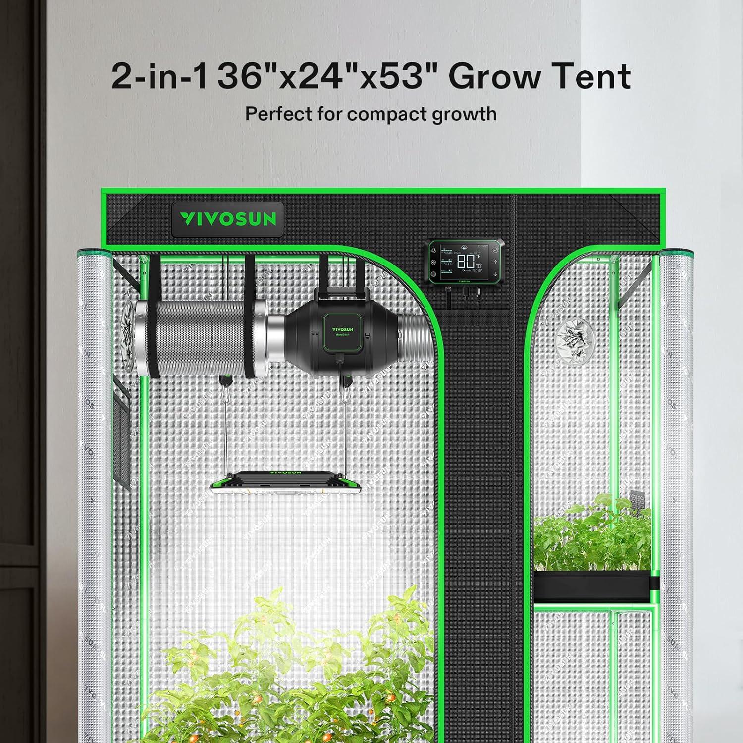 imageVIVOSUN D948 2in1 9x4 Grow Tent 108quotx48quotx80quot High Reflective Mylar with MultiChamber and Floor Tray for Hydroponic Indoor Plant36x24x53