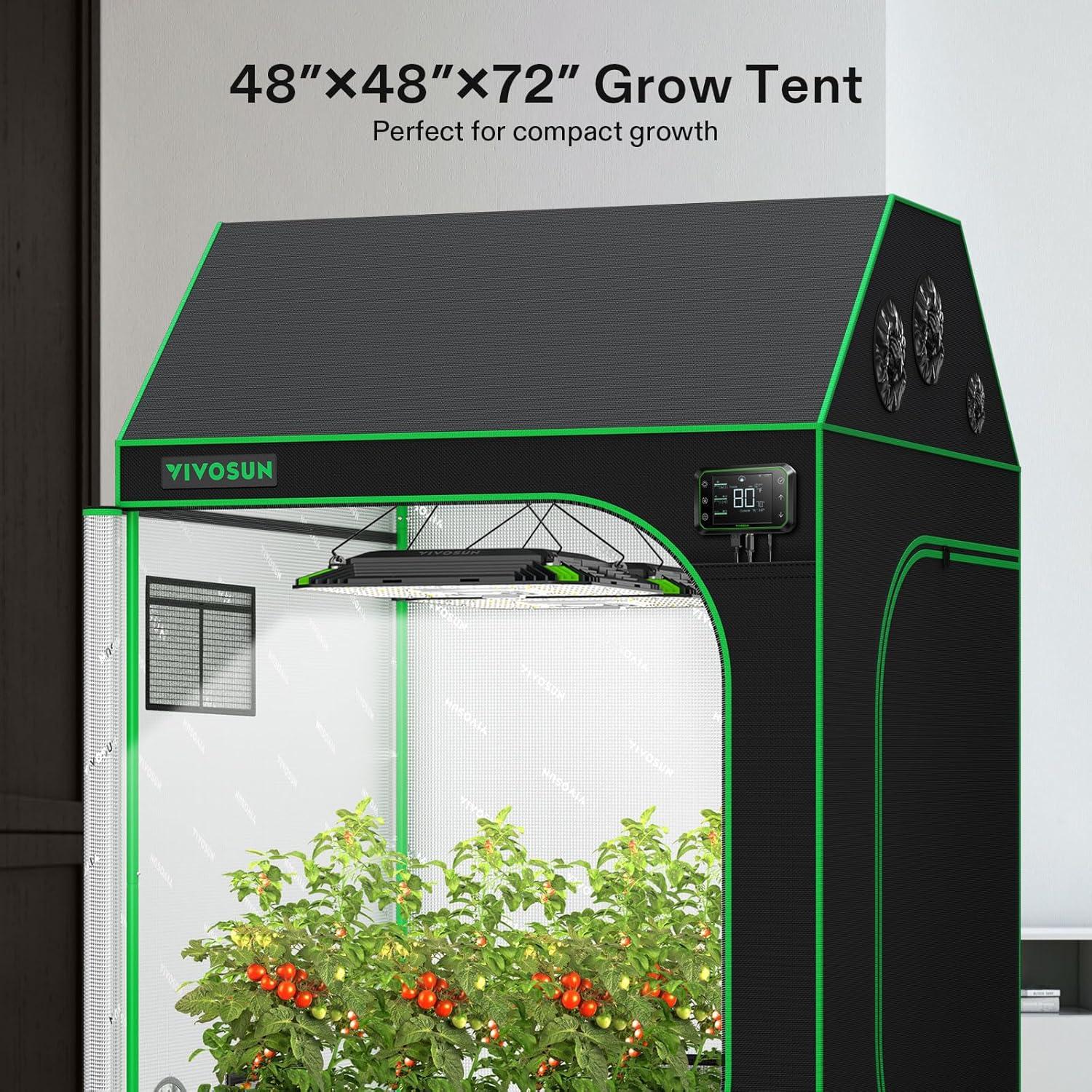 imageVIVOSUN R846 4x8 Grow Tent 96quotx48quotx72quot Roof Cube Tent with Observation Window and Floor Tray for Hydroponics Indoor Plant for VS4000VSF430048x48x72