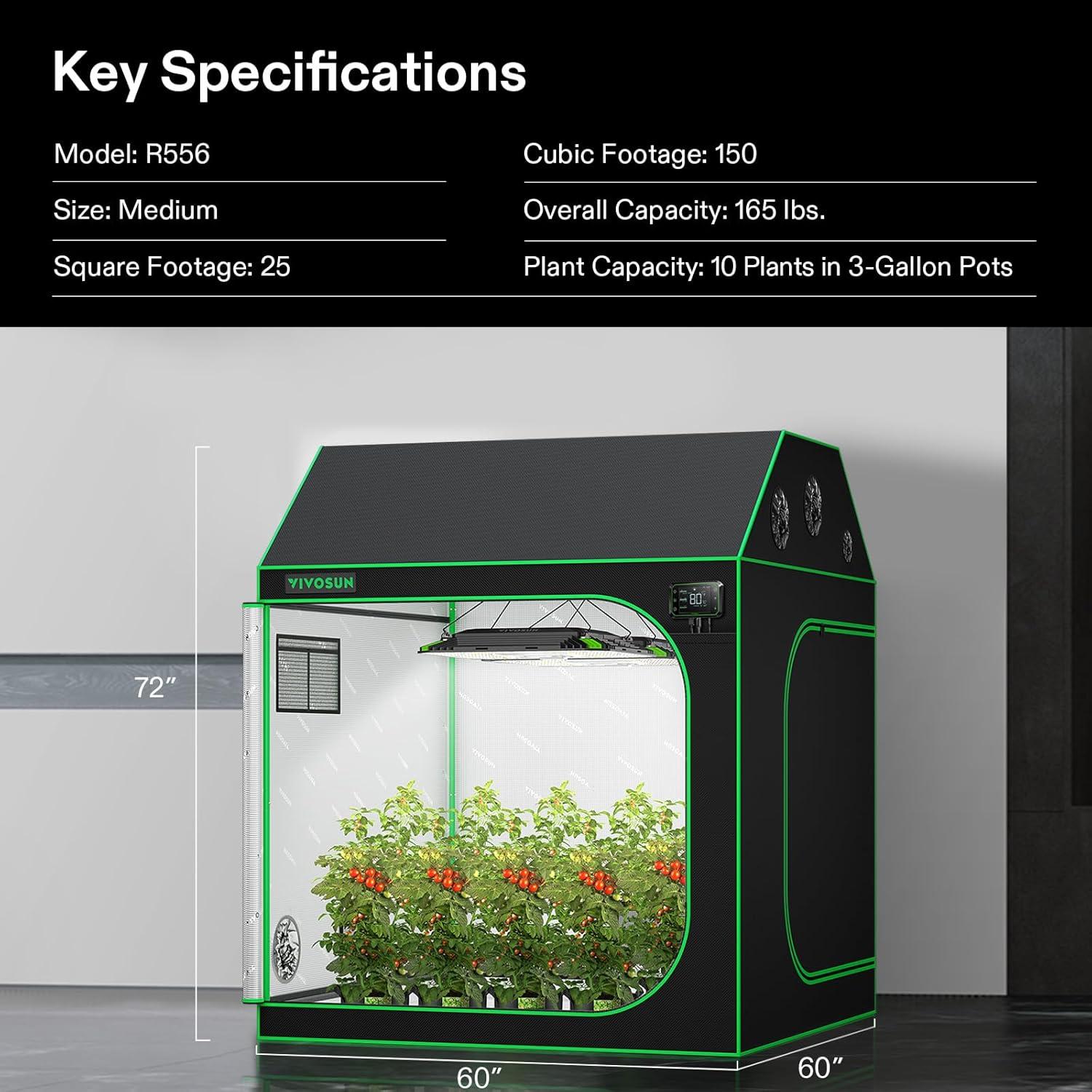 imageVIVOSUN R846 4x8 Grow Tent 96quotx48quotx72quot Roof Cube Tent with Observation Window and Floor Tray for Hydroponics Indoor Plant for VS4000VSF430060x60x72