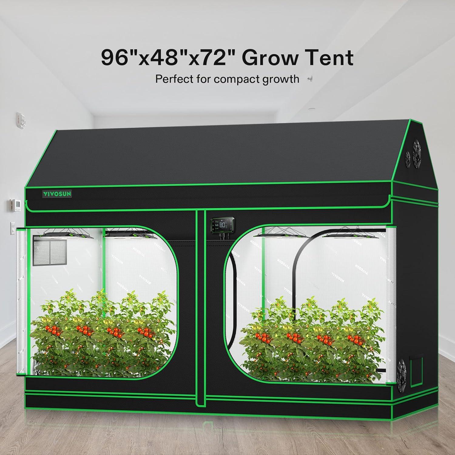 imageVIVOSUN R846 4x8 Grow Tent 96quotx48quotx72quot Roof Cube Tent with Observation Window and Floor Tray for Hydroponics Indoor Plant for VS4000VSF430096x48x72