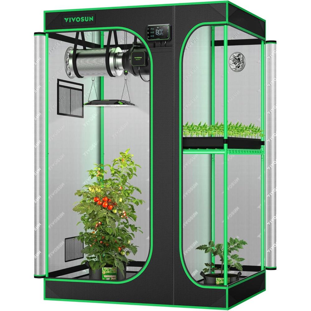 imageVIVOSUN D948 2in1 9x4 Grow Tent 108quotx48quotx80quot High Reflective Mylar with MultiChamber and Floor Tray for Hydroponic Indoor Plant36x24x53