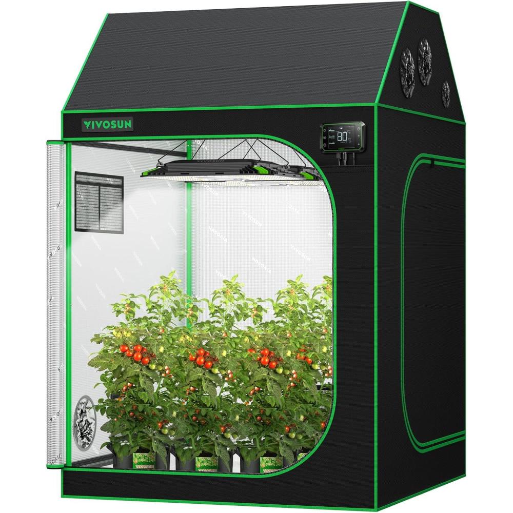 imageVIVOSUN R846 4x8 Grow Tent 96quotx48quotx72quot Roof Cube Tent with Observation Window and Floor Tray for Hydroponics Indoor Plant for VS4000VSF430048x48x72