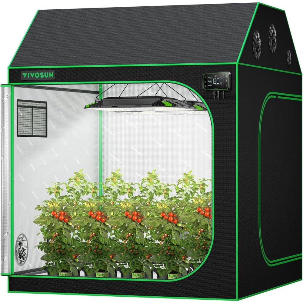 imageVIVOSUN R846 4x8 Grow Tent 96quotx48quotx72quot Roof Cube Tent with Observation Window and Floor Tray for Hydroponics Indoor Plant for VS4000VSF430060x60x72