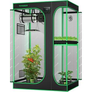 imageVIVOSUN D948 2in1 9x4 Grow Tent 108quotx48quotx80quot High Reflective Mylar with MultiChamber and Floor Tray for Hydroponic Indoor Plant36x24x53
