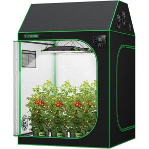 imageVIVOSUN R846 4x8 Grow Tent 96quotx48quotx72quot Roof Cube Tent with Observation Window and Floor Tray for Hydroponics Indoor Plant for VS4000VSF430048x48x72