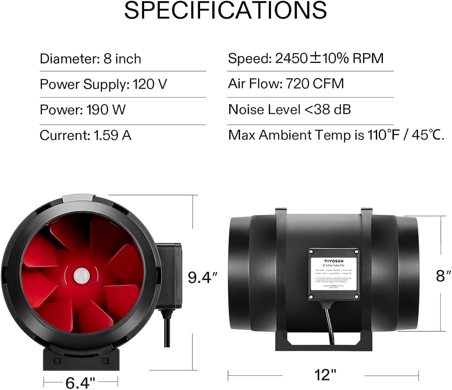 imageVIVOSUN 6 Inch 390 CFM Inline Fan with Speed Controller 6 Inch Carbon Filter and 8 Feet of Ducting Temperature Humidity Monitor for Grow Tent Ventilation8