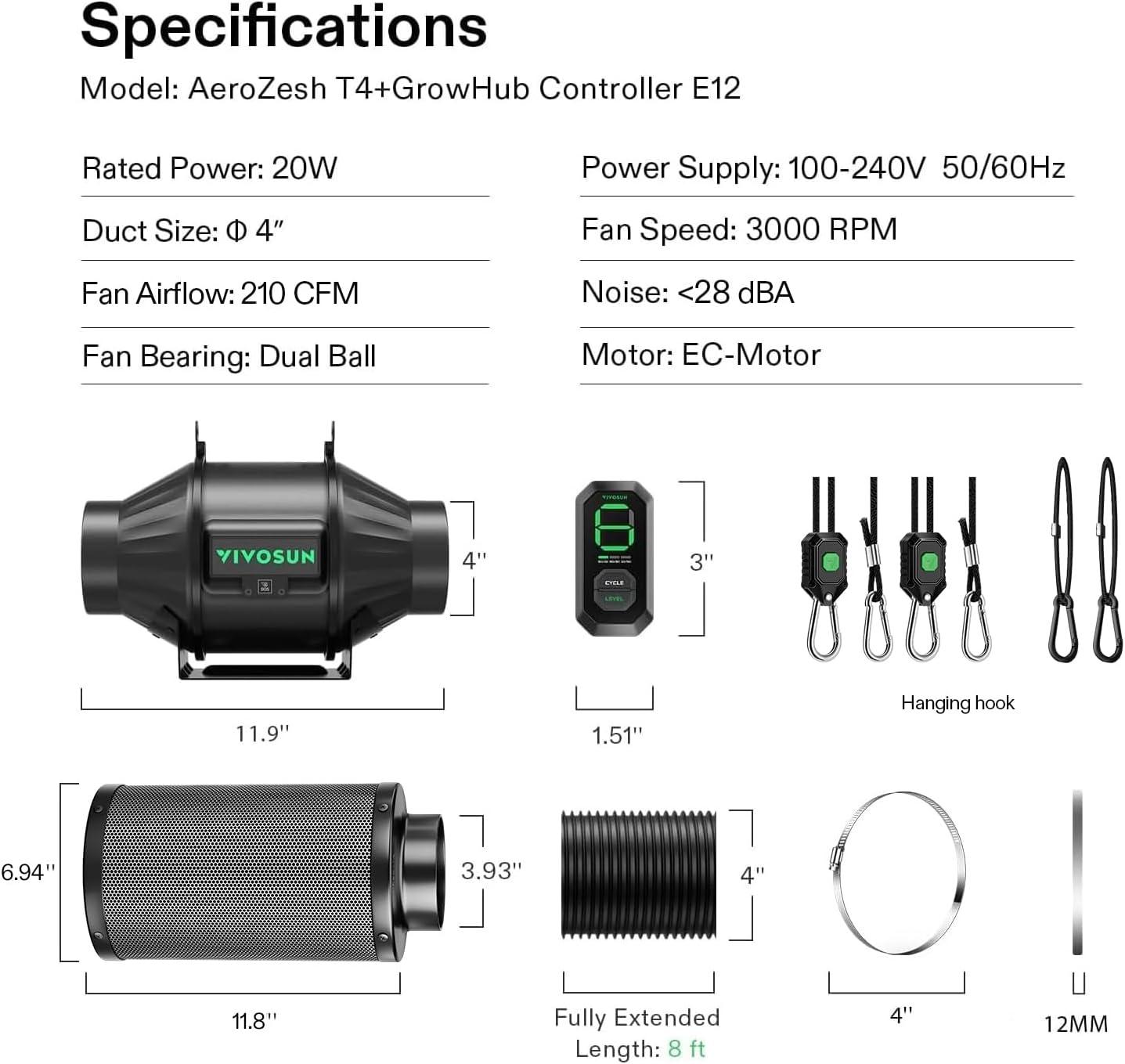 imageVIVOSUN Smart Air Filtration G6 Kit 6quot AeroZesh G6 Inline Duct Fan with E12 Speed Controller Carbon Filter ampamp 8 Ducting Cooling ampamp Ventilation System for Grow Tents Indoor Gardening HydroponicsBlack