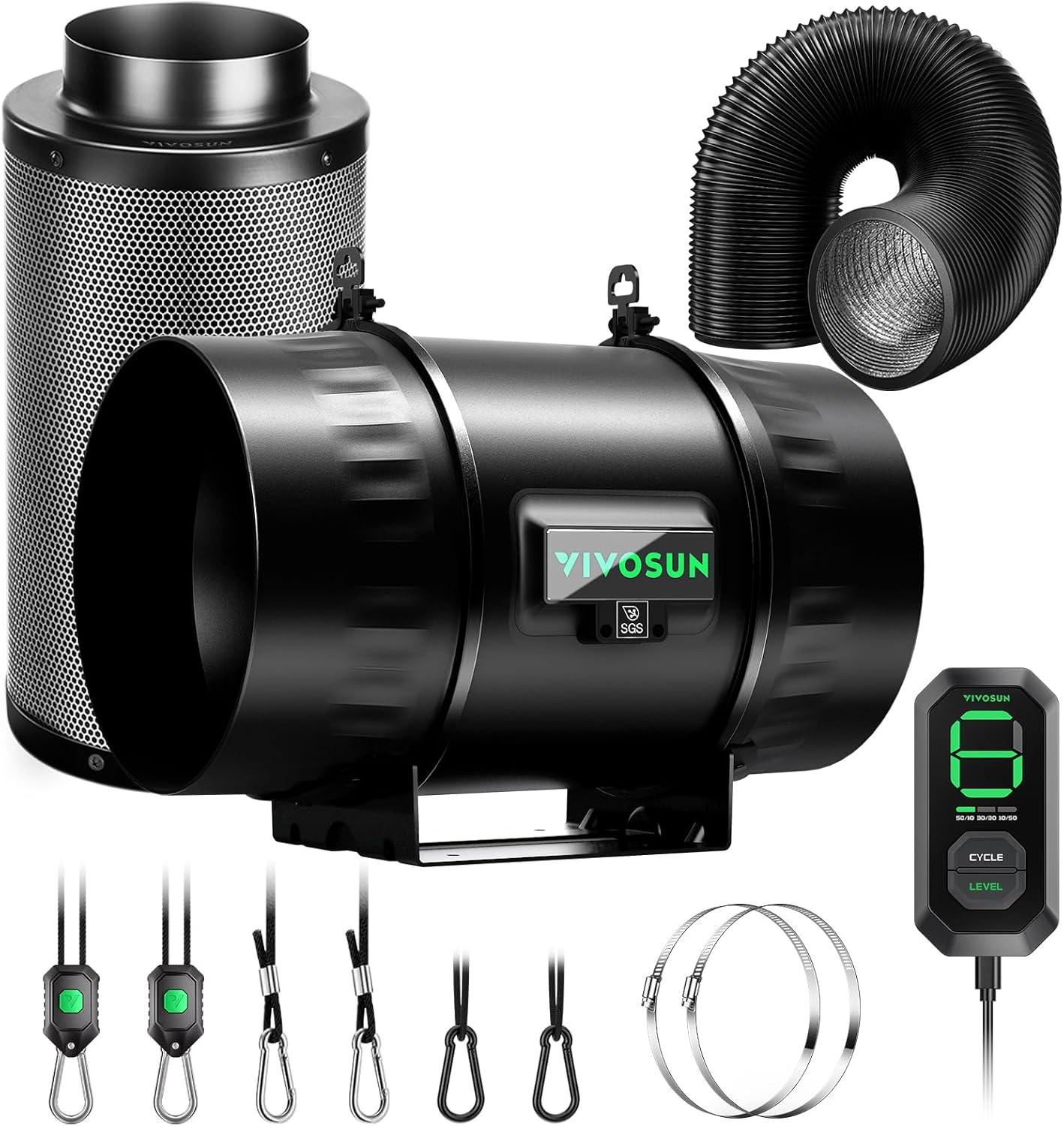 imageVIVOSUN Smart Air Filtration G6 Kit 6quot AeroZesh G6 Inline Duct Fan with E12 Speed Controller Carbon Filter ampamp 8 Ducting Cooling ampamp Ventilation System for Grow Tents Indoor Gardening HydroponicsBlack