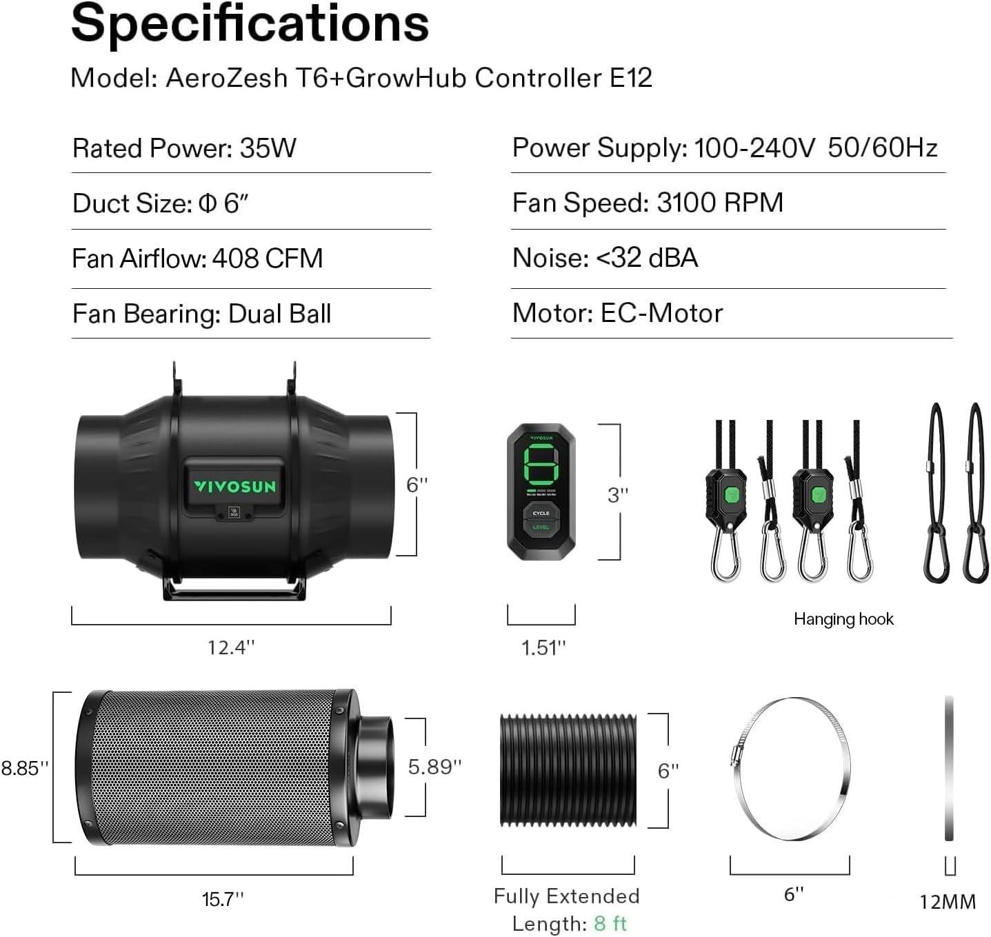 imageVIVOSUN Smart Air Filtration G6 Kit 6quot AeroZesh G6 Inline Duct Fan with E12 Speed Controller Carbon Filter ampamp 8 Ducting Cooling ampamp Ventilation System for Grow Tents Indoor Gardening HydroponicsBlack