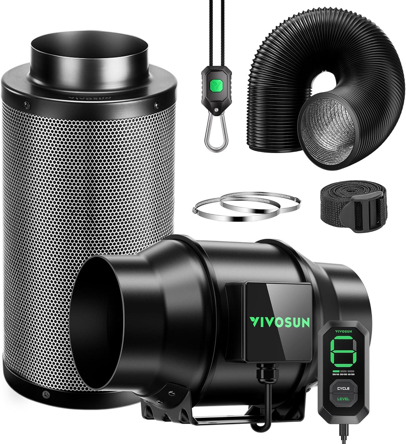 imageVIVOSUN Smart Air Filtration G6 Kit 6quot AeroZesh G6 Inline Duct Fan with E12 Speed Controller Carbon Filter ampamp 8 Ducting Cooling ampamp Ventilation System for Grow Tents Indoor Gardening HydroponicsBlackgreen Blades