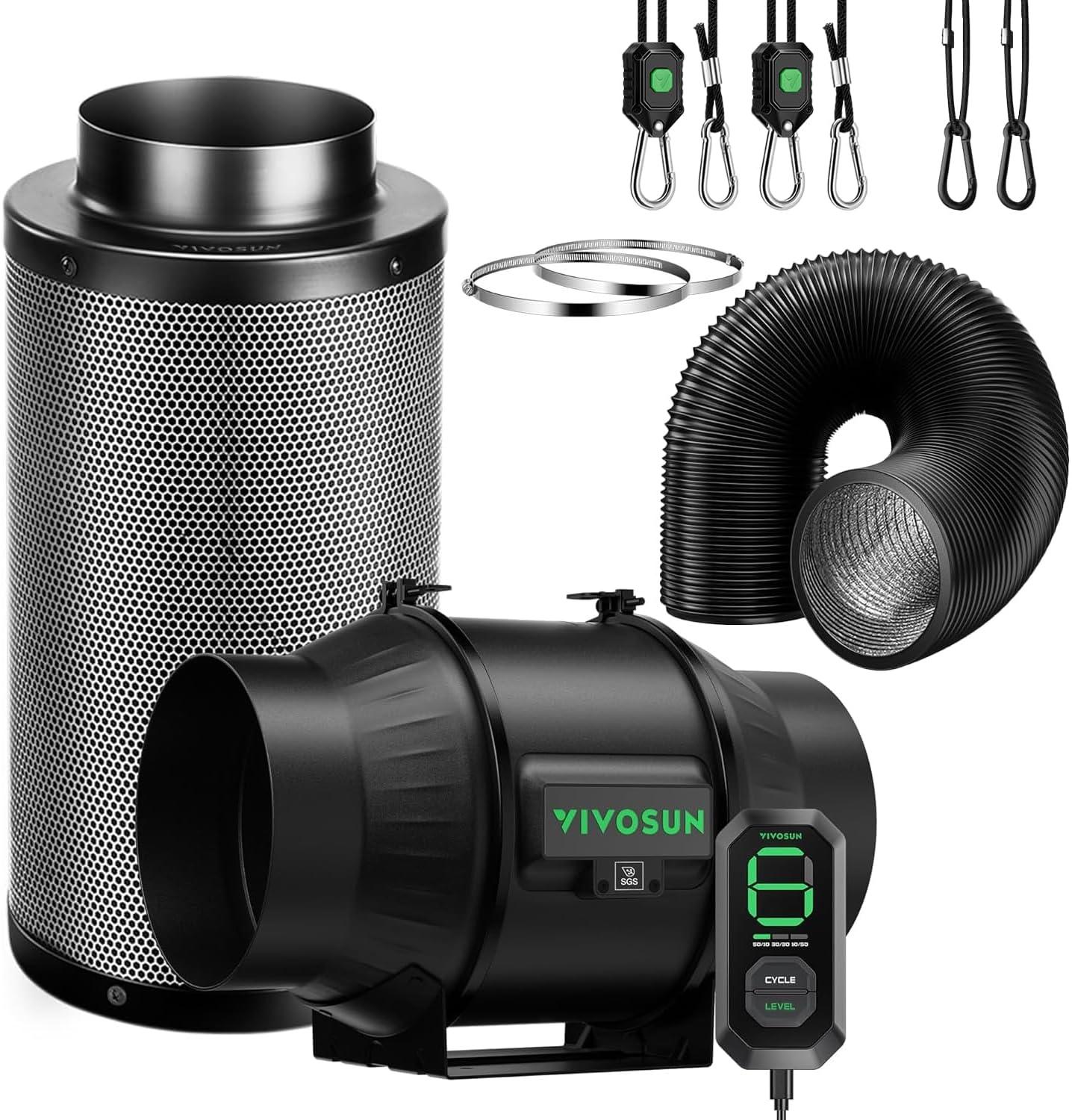 imageVIVOSUN Smart Air Filtration G6 Kit 6quot AeroZesh G6 Inline Duct Fan with E12 Speed Controller Carbon Filter ampamp 8 Ducting Cooling ampamp Ventilation System for Grow Tents Indoor Gardening HydroponicsBlack