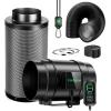 imageVIVOSUN Smart Air Filtration G6 Kit 6quot AeroZesh G6 Inline Duct Fan with E12 Speed Controller Carbon Filter ampamp 8 Ducting Cooling ampamp Ventilation System for Grow Tents Indoor Gardening HydroponicsBlackgreen Blades