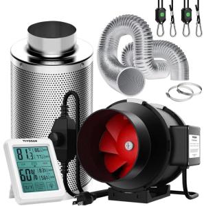imageVIVOSUN 6 Inch 390 CFM Inline Fan with Speed Controller 6 Inch Carbon Filter and 8 Feet of Ducting Temperature Humidity Monitor for Grow Tent Ventilation6 Inch w Thermometer