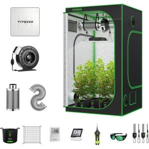 imageVIVOSUN GIY 4x3 Grow Tent Complete System 2in1 4x3 ft Grow Tent Kit Complete with VS1000 Led Grow Light 4 Inch 203 CFM Inline Fan Carbon Filter 8 ft Ducting Combo48x48x80100W