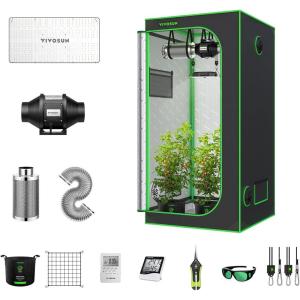 imageVIVOSUN GIY 4x3 Grow Tent Complete System 2in1 4x3 ft Grow Tent Kit Complete with VS1000 Led Grow Light 4 Inch 203 CFM Inline Fan Carbon Filter 8 ft Ducting Combo36x36x72