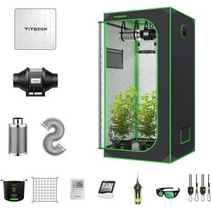 imageVIVOSUN GIY 4x3 Grow Tent Complete System 2in1 4x3 ft Grow Tent Kit Complete with VS1000 Led Grow Light 4 Inch 203 CFM Inline Fan Carbon Filter 8 ft Ducting Combo32x32x63