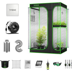 imageVIVOSUN GIY 4x3 Grow Tent Complete System 2in1 4x3 ft Grow Tent Kit Complete with VS1000 Led Grow Light 4 Inch 203 CFM Inline Fan Carbon Filter 8 ft Ducting Combo48x36x72100W
