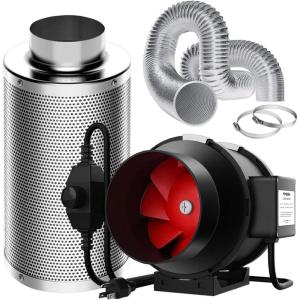 imageVIVOSUN Grow Tent Ventilation System 8 Inch Inline Duct Fan with Speed Controller 8 Carbon Filter and 25ft Ducting Combo Air Cooling and Filtration Kit for Grow Tent Hydroponics6 Inch