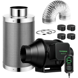 imageVIVOSUN Smart Air Filtration G6 Kit 6quot AeroZesh G6 Inline Duct Fan with E12 Speed Controller Carbon Filter ampamp 8 Ducting Cooling ampamp Ventilation System for Grow Tents Indoor Gardening HydroponicsSilver