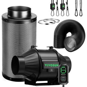 imageVIVOSUN Smart Air Filtration G6 Kit 6quot AeroZesh G6 Inline Duct Fan with E12 Speed Controller Carbon Filter ampamp 8 Ducting Cooling ampamp Ventilation System for Grow Tents Indoor Gardening HydroponicsBlack