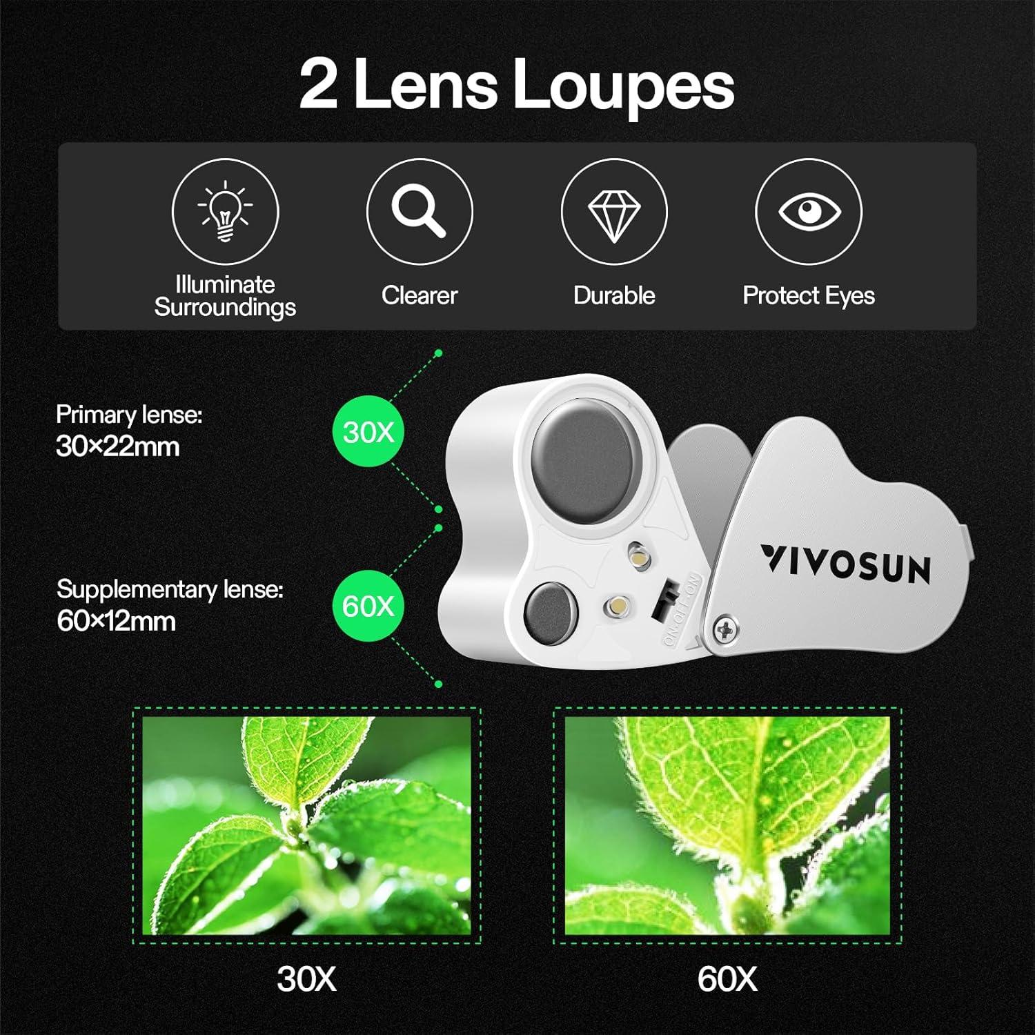 imageVIVOSUN 30X 60X Illuminated Jewelers Loupe Foldable Magnifier with LED Light for Jewelry Gems Watches Coins Stamps Antiques WhiteWhite