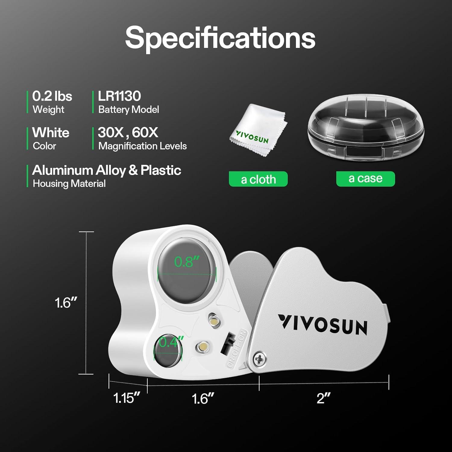 imageVIVOSUN 30X 60X Illuminated Jewelers Loupe Foldable Magnifier with LED Light for Jewelry Gems Watches Coins Stamps Antiques WhiteWhite