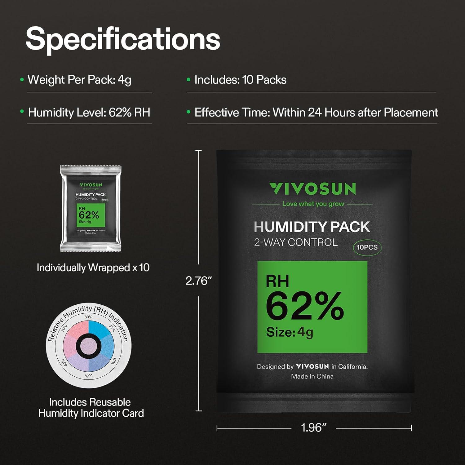 imageVIVOSUN 62 RH TwoWay Humidity Control Packs Size 8 g 10 Packs Each for Storing 1 oz Moisture Balancer with RH Indicator Card for Food Storage4g  10pcs