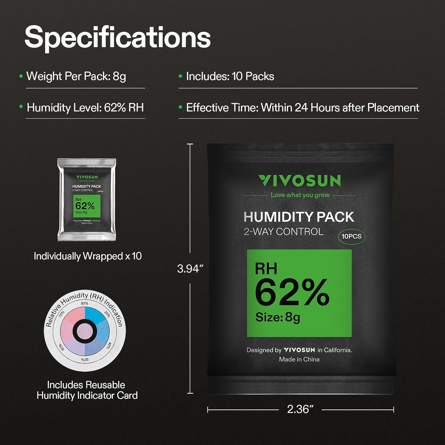 imageVIVOSUN 62 RH TwoWay Humidity Control Packs Size 8 g 10 Packs Each for Storing 1 oz Moisture Balancer with RH Indicator Card for Food Storage8g  10pcs