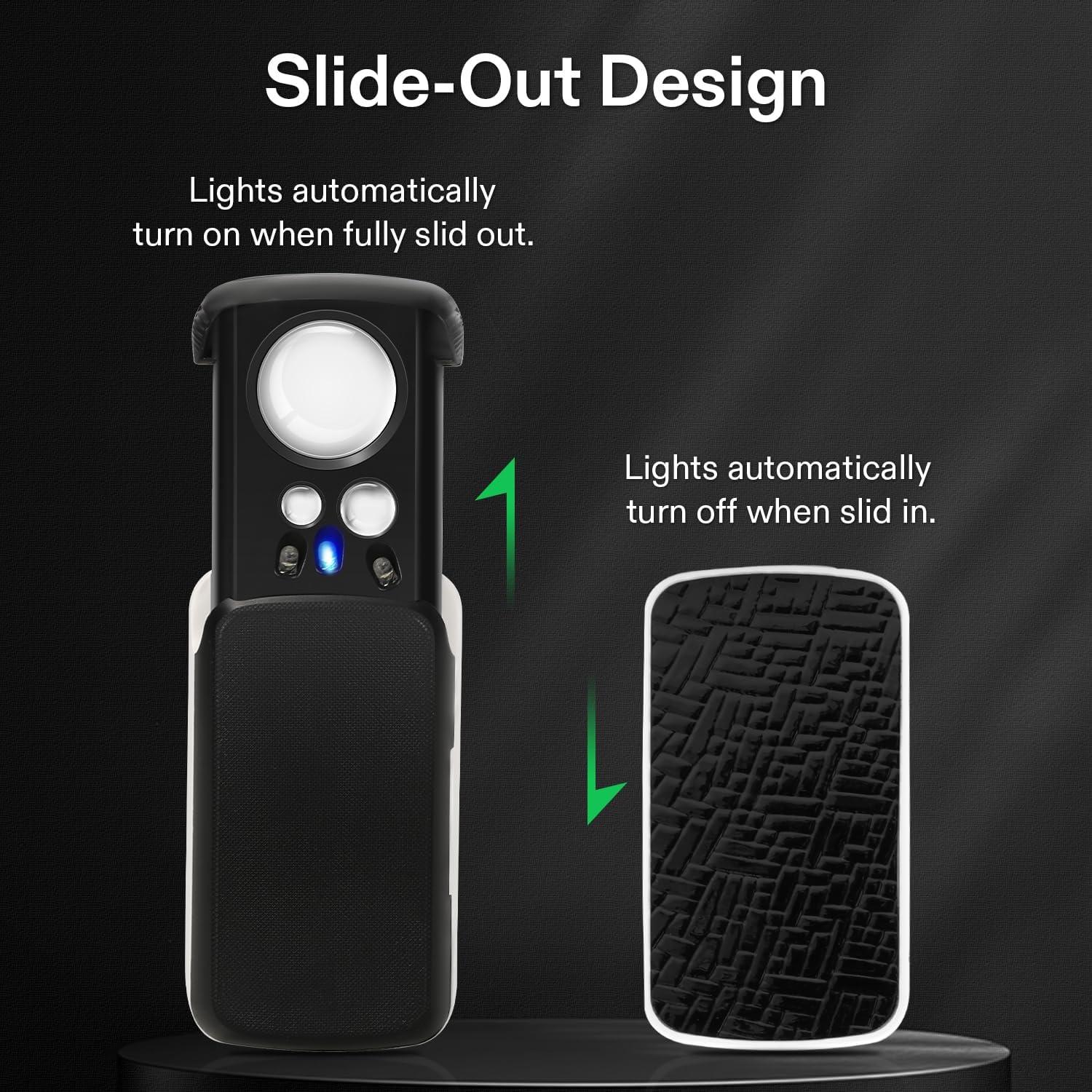 imageVIVOSUN SlideOut Jewelry Loupe Magnifier 30X 60X 90X LED Lighted Eye Loupe with UV Light for Jewelry Diamonds Gems Coins Stamps Rocks Black2