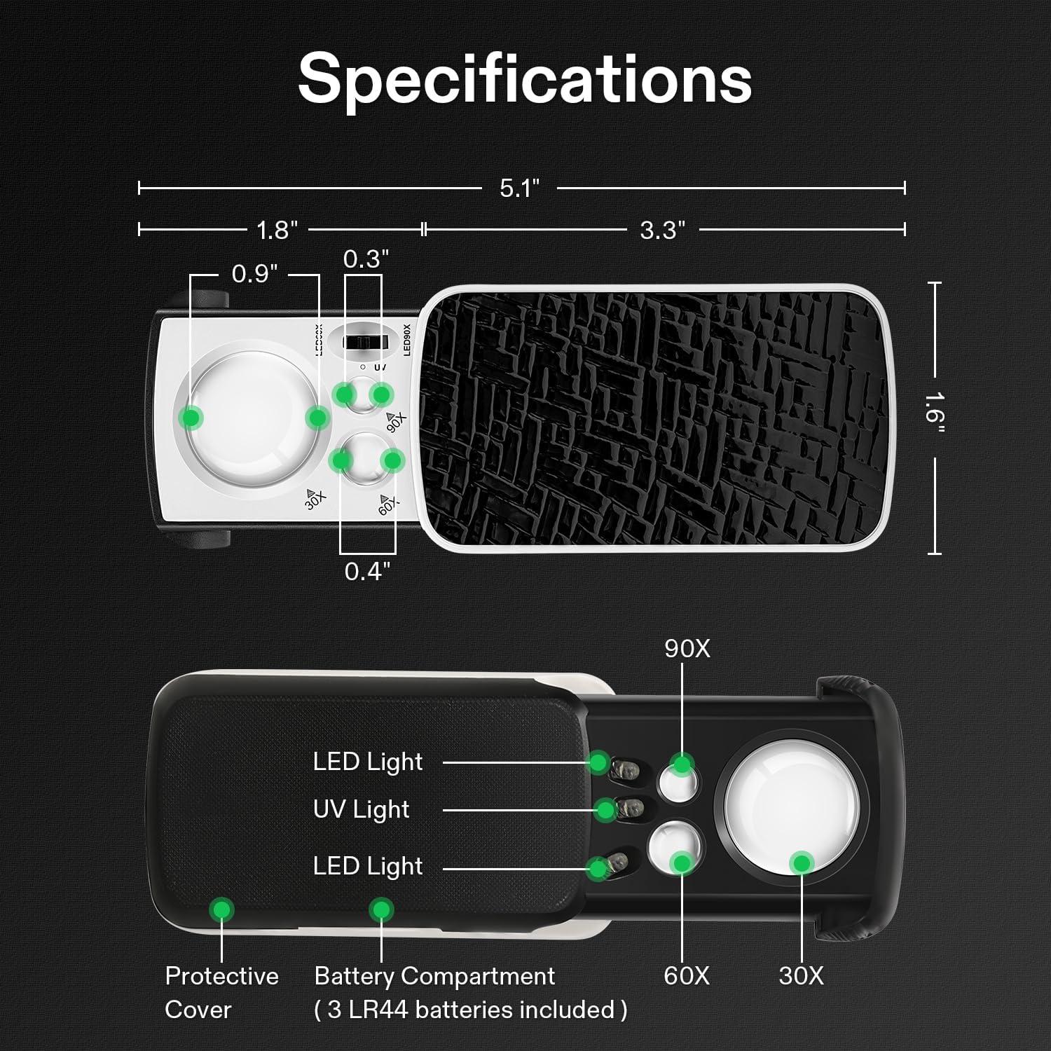 imageVIVOSUN SlideOut Jewelry Loupe Magnifier 30X 60X 90X LED Lighted Eye Loupe with UV Light for Jewelry Diamonds Gems Coins Stamps Rocks Black2