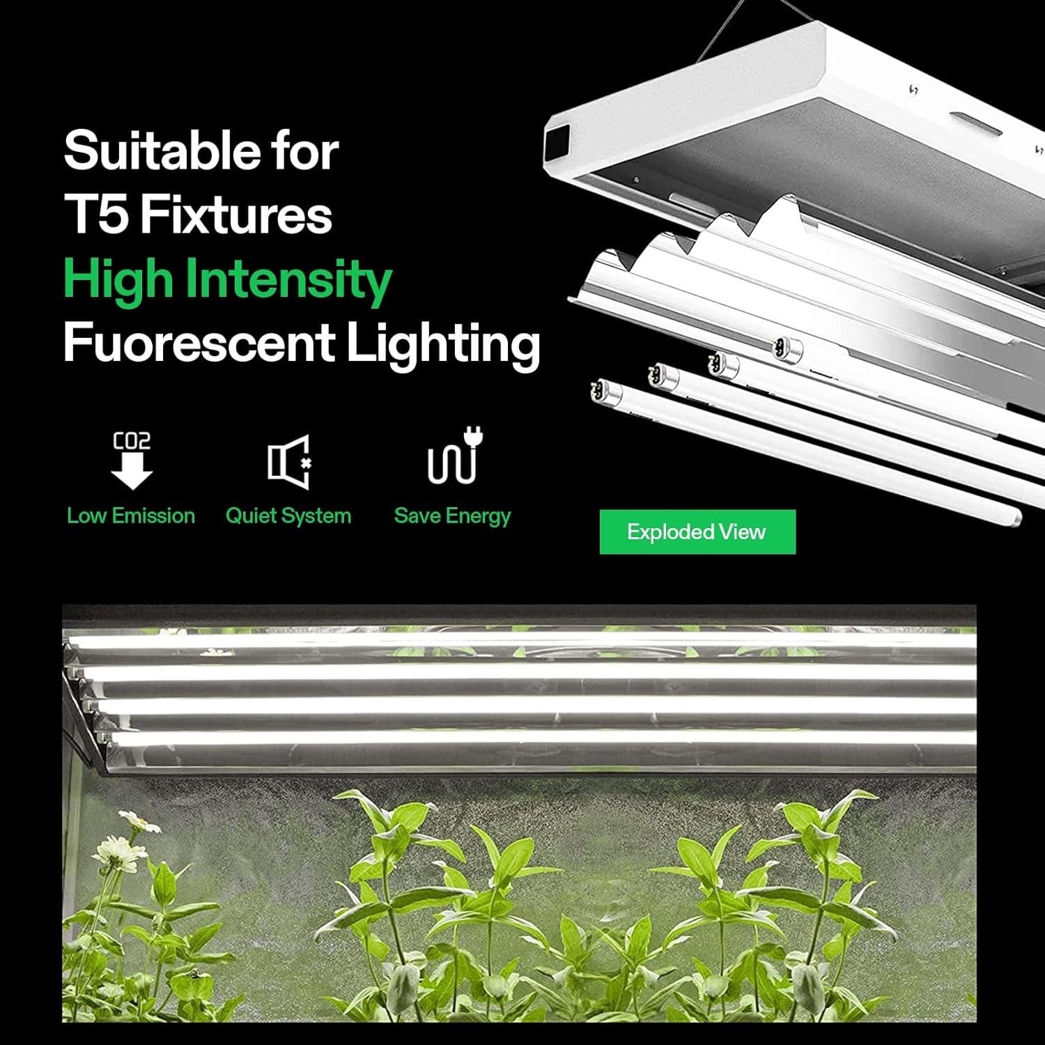 imageVIVOSUN T5 Grow Light Bulbs 2 Ft 22 Inches 24W 6500K HO Fluorescent Tubes Light Bulbs Cool White T5 Bulb for 22 Inches T5 Light Fixtures T5 Grow Lights for Indoor Plants 2 Ft 24W Pack of 54 Feet