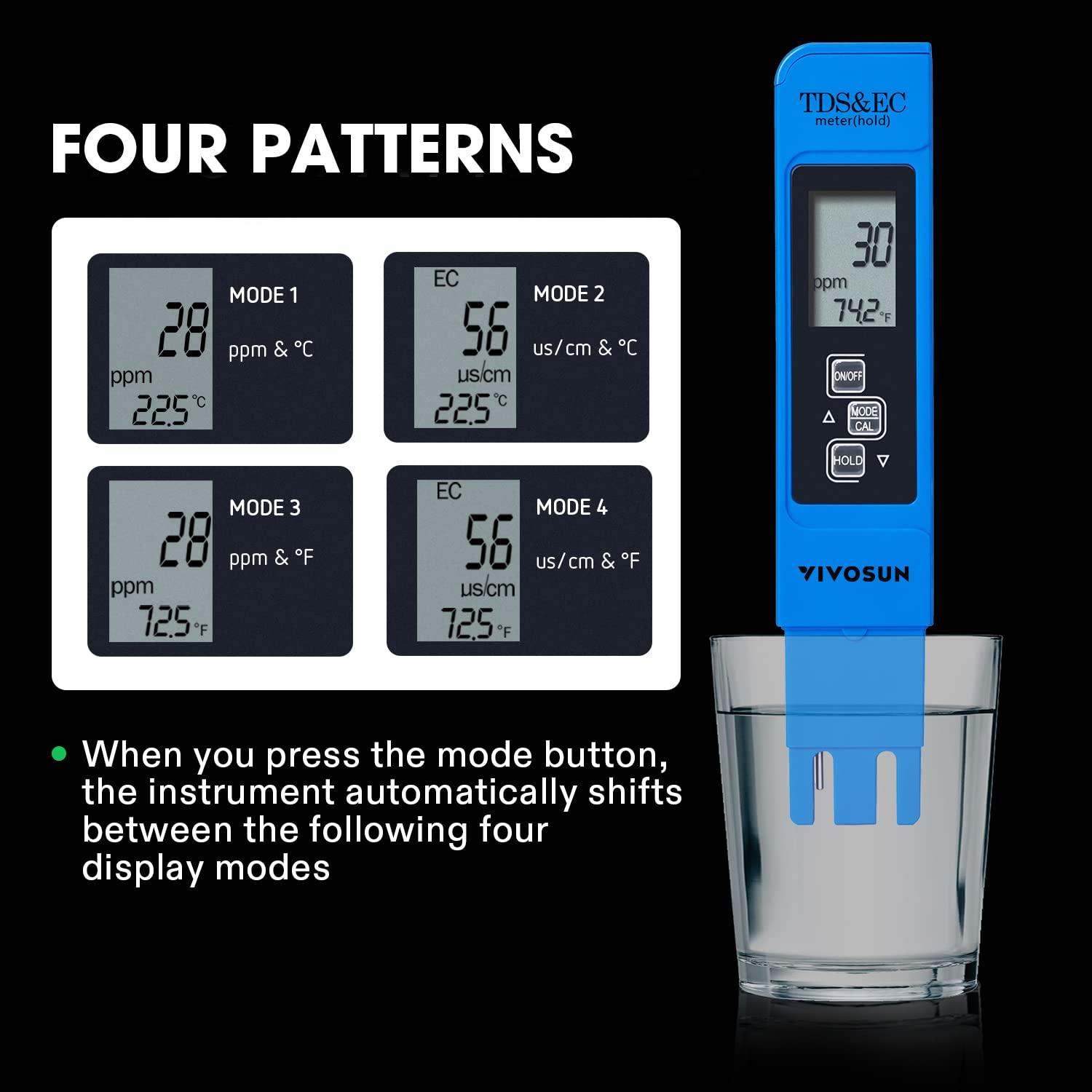 imageVIVOSUN TDS Tester 3in1 TDS EC ampamp Temperature Meter Ultrahigh Accuracy Digital Water Quality TDS Tester BlueBlue