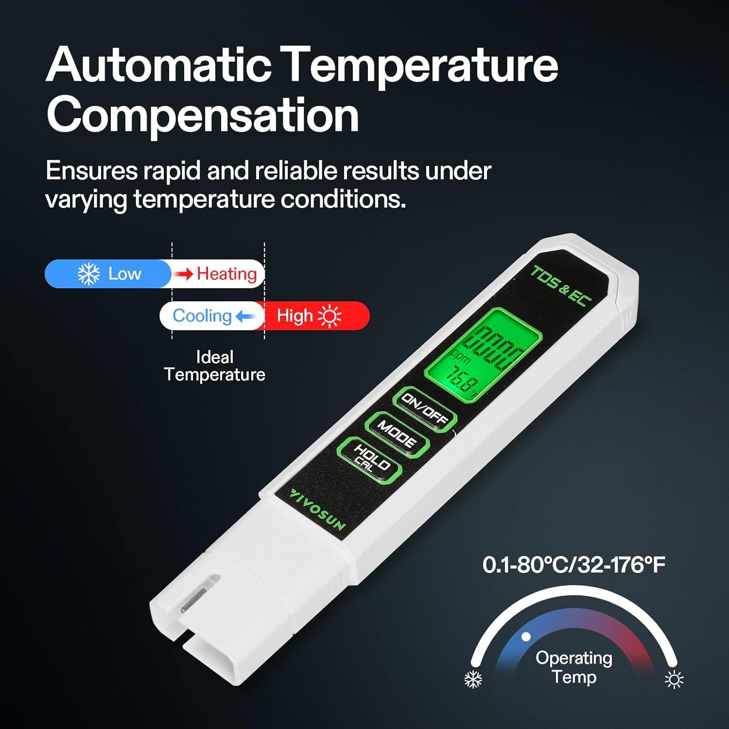 imageVIVOSUN TDS Tester 3in1 TDS EC ampamp Temperature Meter Ultrahigh Accuracy Digital Water Quality TDS Tester BlueWhite
