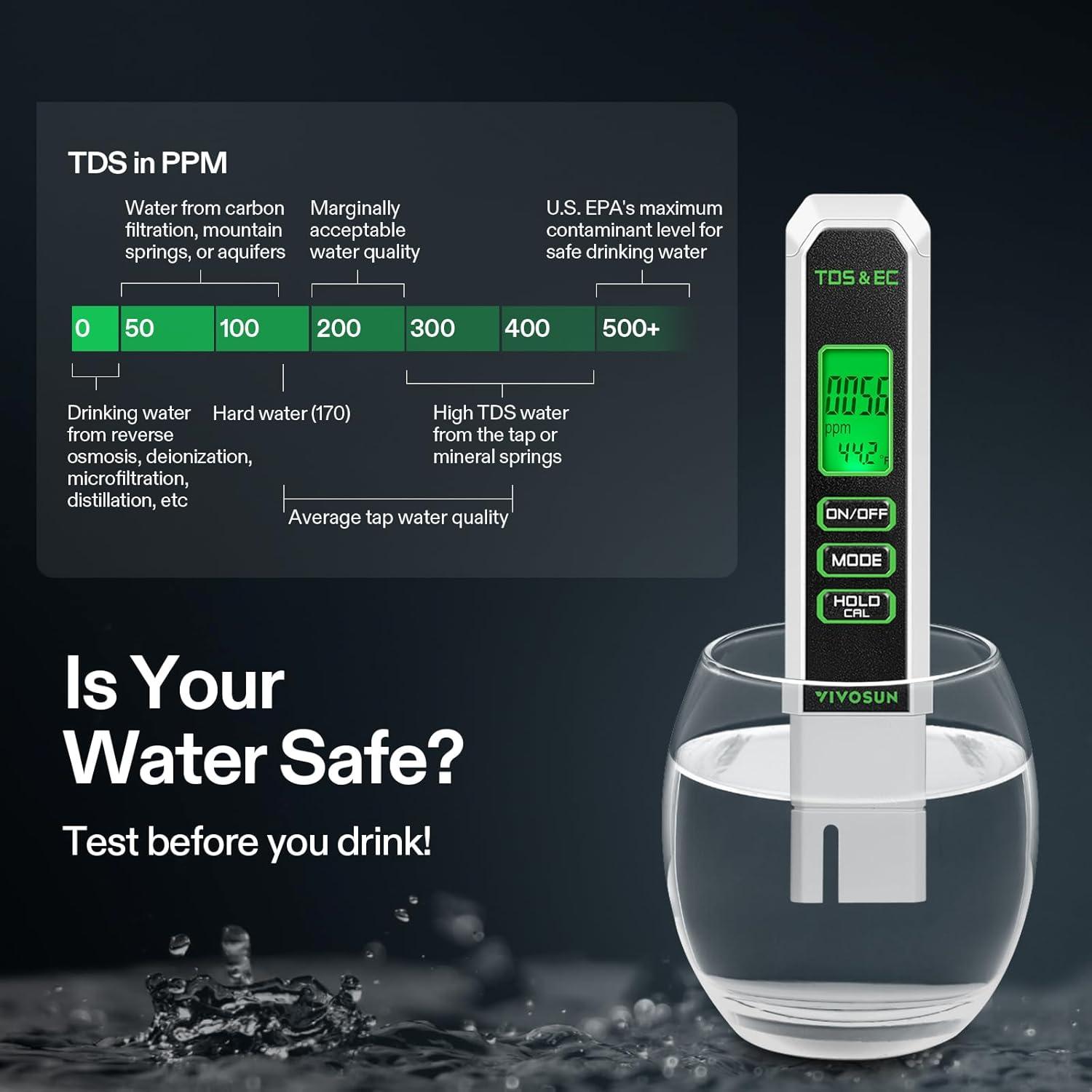 imageVIVOSUN TDS Tester 3in1 TDS EC ampamp Temperature Meter Ultrahigh Accuracy Digital Water Quality TDS Tester BlueWhite
