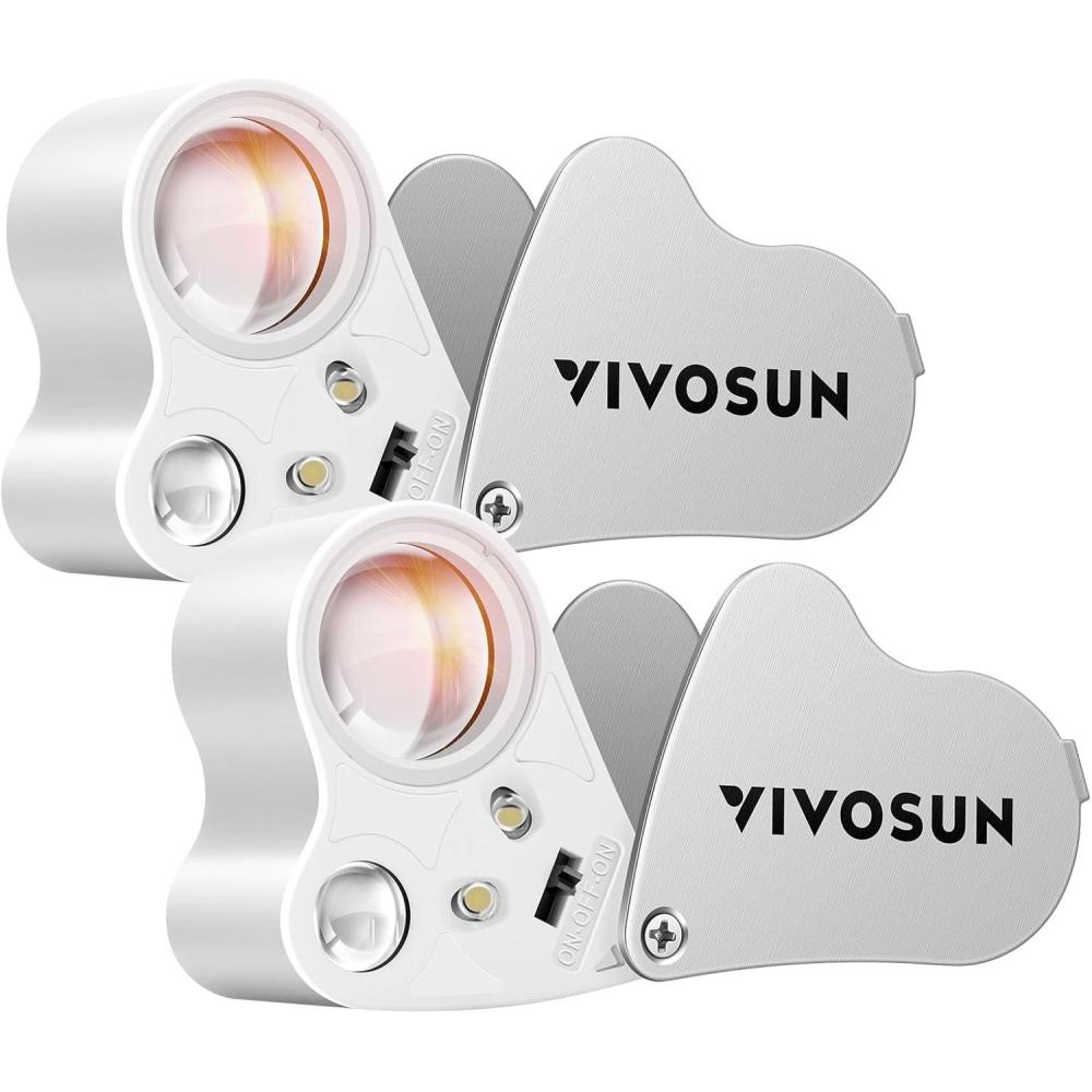 imageVIVOSUN 2Pack 30X 60X Illuminated Jewelers Loupe Foldable Magnifier with LED Light for Jewelry Gems Watches Coins Stamps Antiques BlackWhite