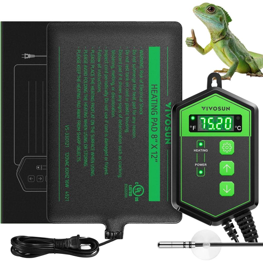 imageVIVOSUN Reptile Heating Pad 6x8 Inch with Thermostat Combo Under Tank Terrarium Heating Mat for Turtles Lizards Frogs and Other Reptiles8X12 Inch with Thermostat