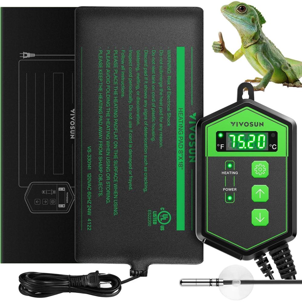imageVIVOSUN Reptile Heating Pad 6x8 Inch with Thermostat Combo Under Tank Terrarium Heating Mat for Turtles Lizards Frogs and Other Reptiles8x18 Inch with Thermostat
